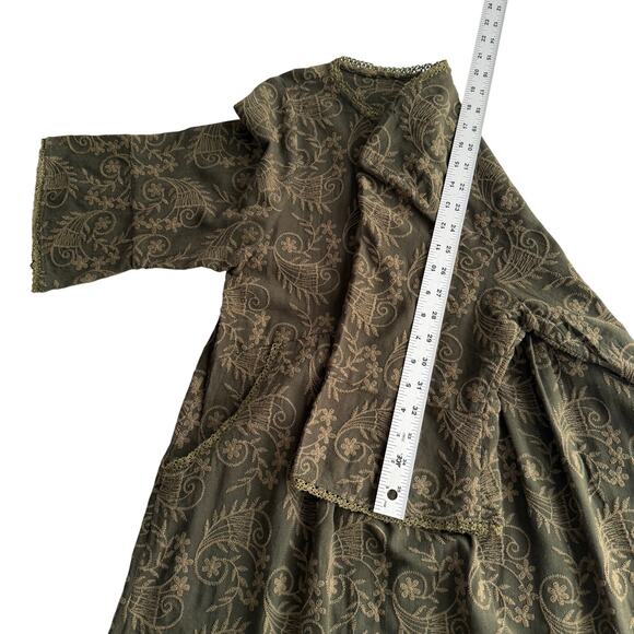 Uncle‎ Frank Anthropologie Linen Blend Embroidered Brocade Olive Tunic Dress M - Picture 8 of 8